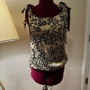 St. John Evening Marie Gray Womens Top Size 10 Black Gold Pailettes Santana Knit